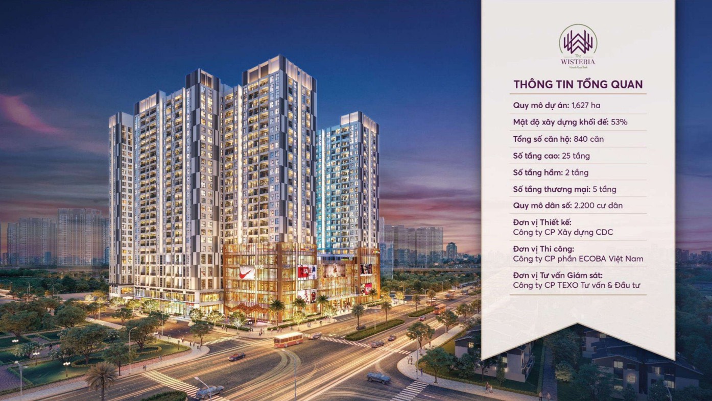 Căn hộ 3 ngủ chung cư The Wisteria Hinode Royal Park 40 triệu/m2. tặng 450 triệu, vay 0% 24 tháng