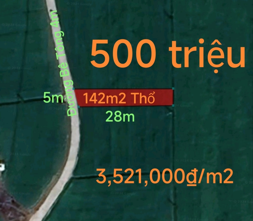 Bán lô đất thổ mặt tiền đường đan 4 m giá 500 triệu