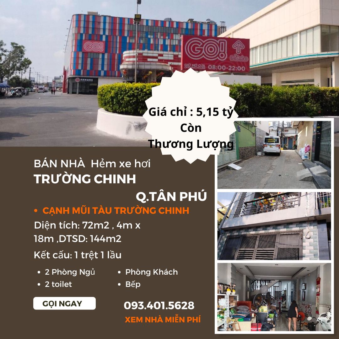 Bán nhà HXH Trường Chinh 72m2, 1Lầu, 5,15Tỷ - DÒNG TIỀN 9TR/TH