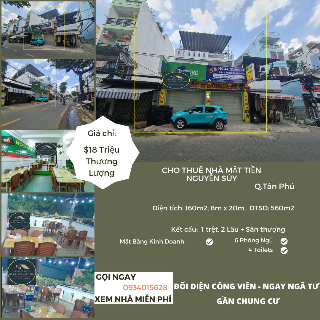 Cho thuê nhà mặt tiền Nguyễn Súy 160m2, 2Lầu+ST, 30Triệu