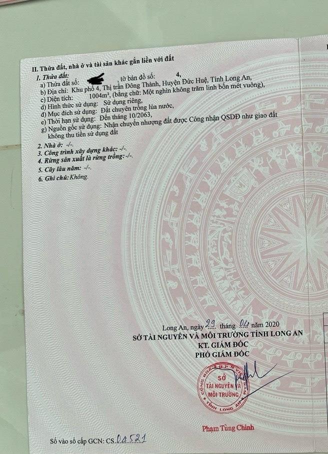 Bán đất TT Đông Thành, Đức Huệ, Long An