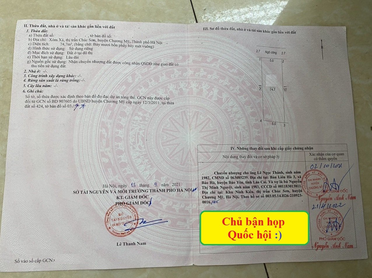 Diện tích 74,7m full thổ cư Chúc Sơn Mặt tiền = hậu 5m, ngõ ô tô Cách chợ Chúc Sơn chỉ 300m ql6 chỉ 500m anh chị