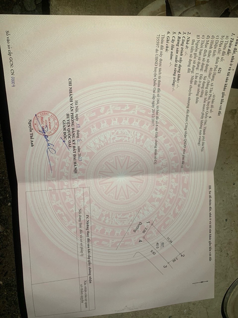 Cần bán lô đất phân lô Tân Phú - QUốc Oai 40m2 mặt tiền 4m sổ vuông chính chủ ssgd