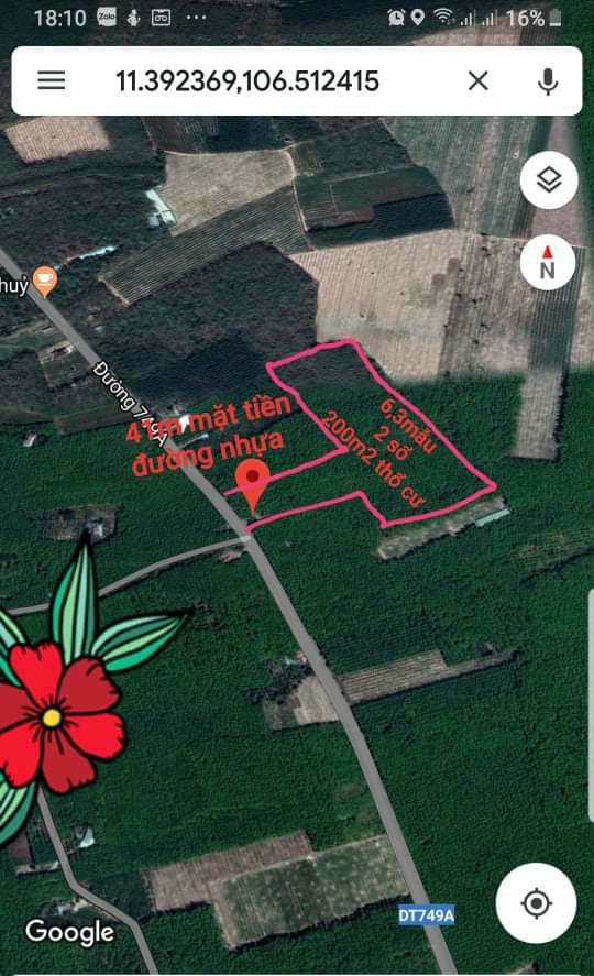 Bán đất Lộc Ninh.Diện tích: 6.3 Ha.Đất Cảnh Lộc Ninh (Có 200m2 Ong Trống). Mặt tiền: 41m, nở hậu, đường ĐT 749A.Giá: