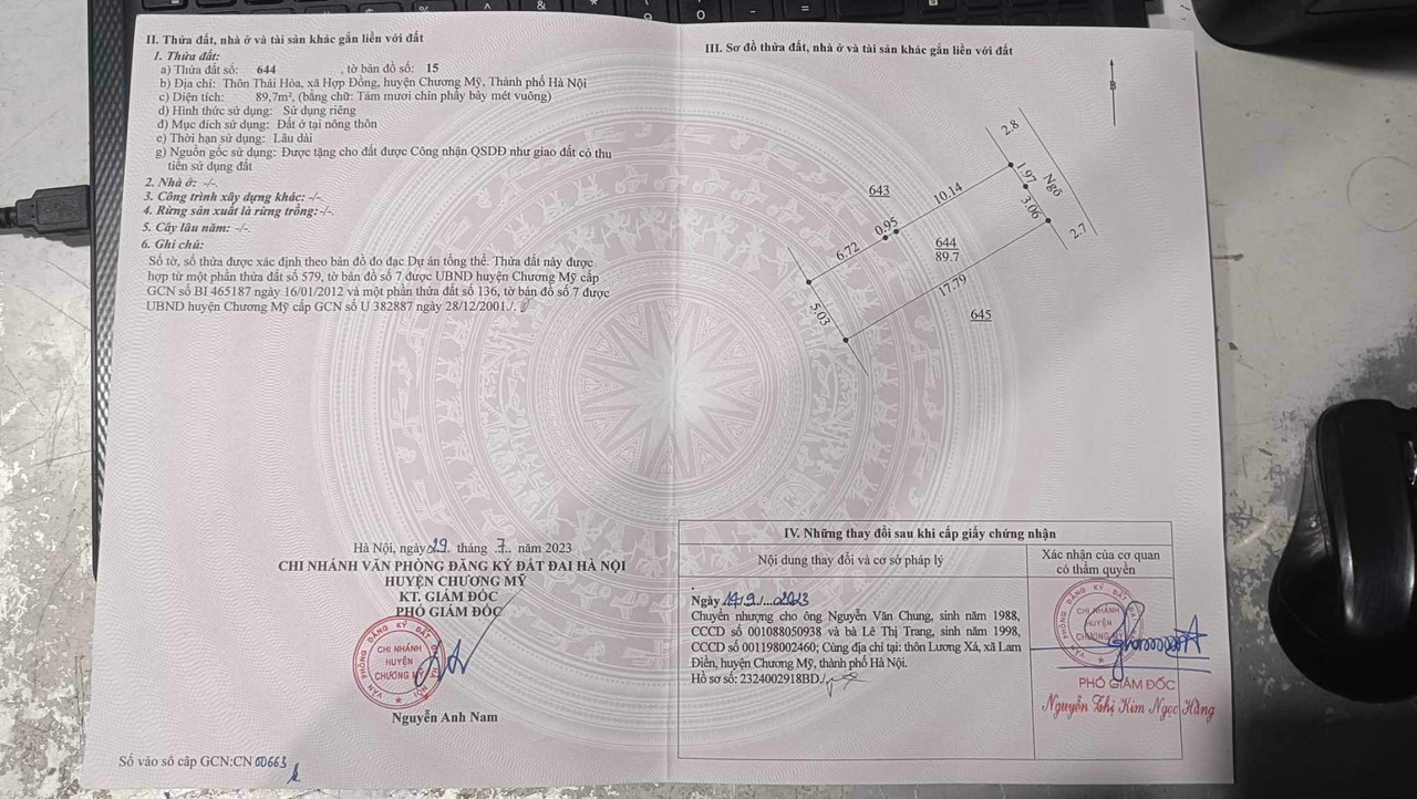 Đất Thái Hoà hợp đồng, phía sau nhà hàng hoàng anh 90m giá chỉ hơn 10 tr/ m Đất cách đường tỉnh 419 chỉ 50m Đường thông