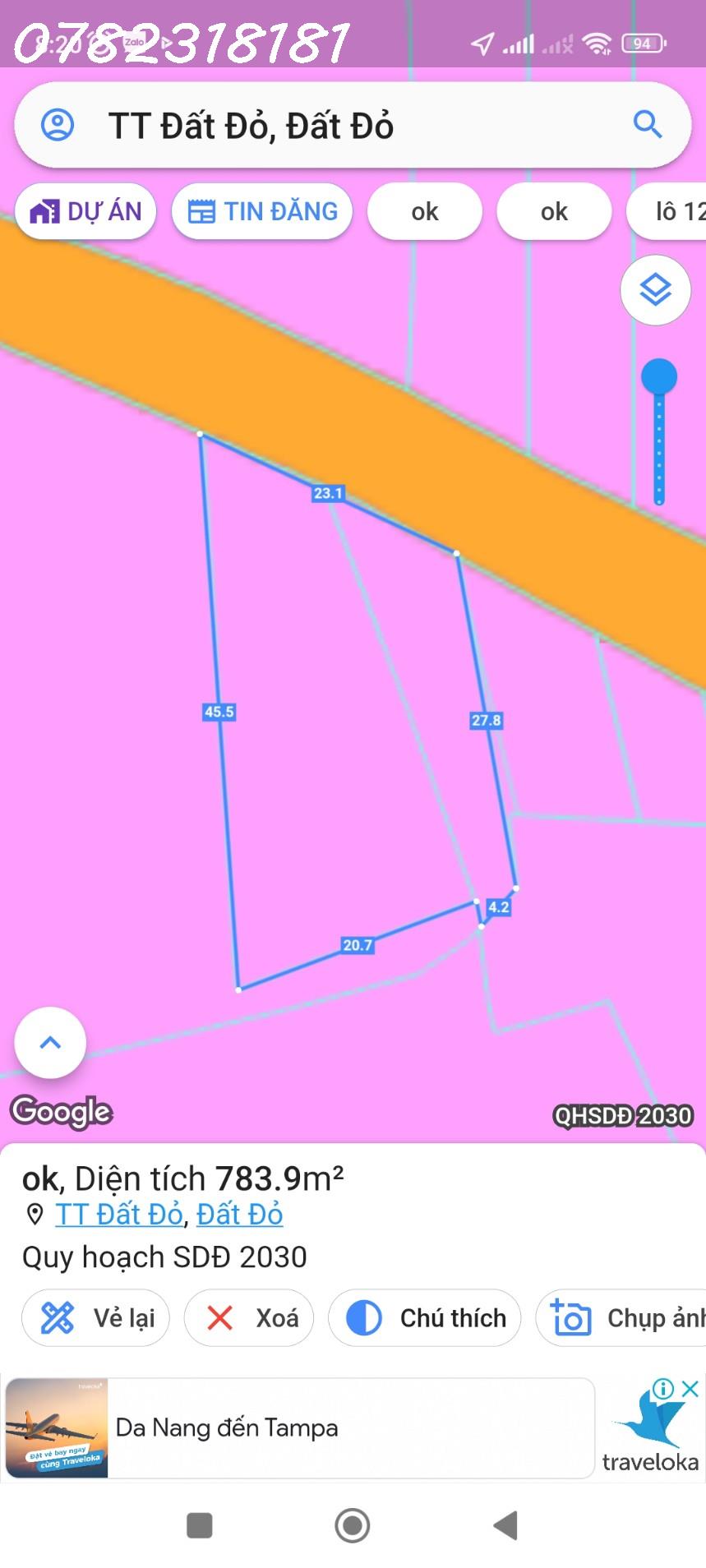 TT Đất Đỏ 780m2 mt Lê Trọng Tấn ngang 24m nở hậu 100tc, gần trường 2ty99