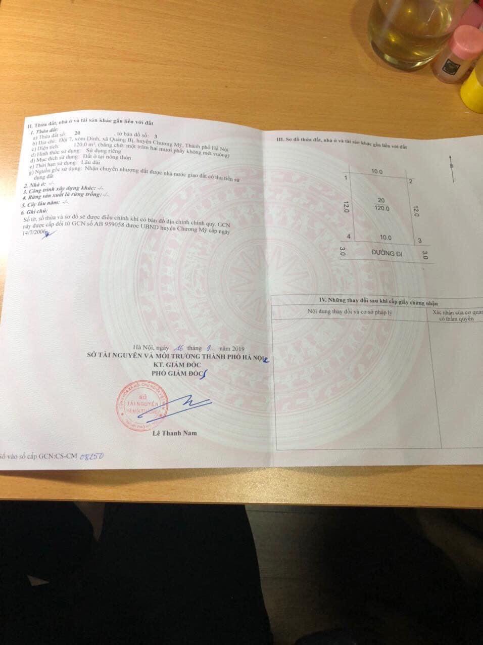 Đẹp xuất sắc 120m Quảng Bị - chương mỹ . Phân lô dc làm 2 - Lô đất 10m mặt tiền, sổ vuông đẹp, tổng diện tích 120m -