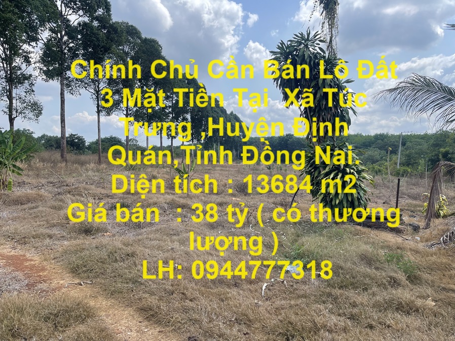 Chính Chủ Cần Bán Lô Đất 3 Mặt Tiền Tại Xã Túc Trưng ,Huyện Định Quán,Tỉnh Đồng Nai.