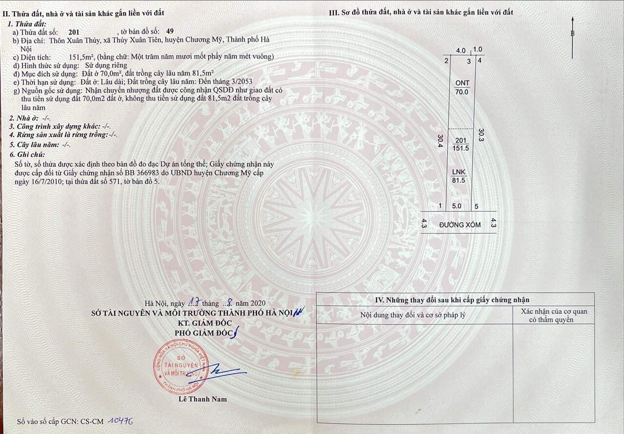 Chính chủ gửi bán mảnh đất tại xã Thuỷ Xuân Tiên ngay cạnh đường Hồ Chí Minh. - Diện tích 151.5m2 mặt tiền 5m - Cách