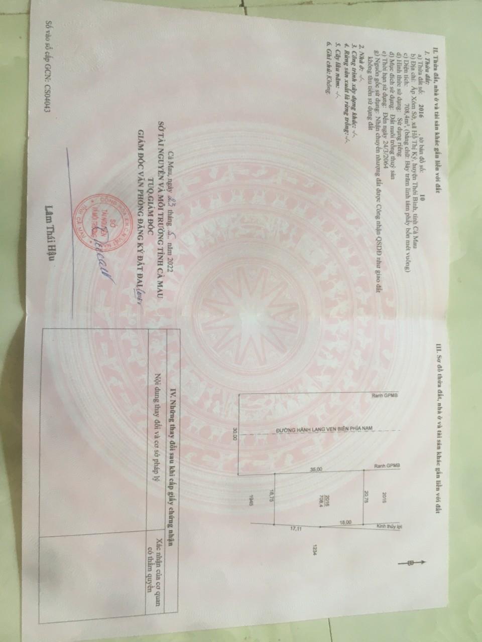 Đất Đẹp - Giá Tốt - Chính Chủ Cần Bán Lô Đất Đẹp Tại Hồ Thị Kỷ - Thới Bình - Cà Mau