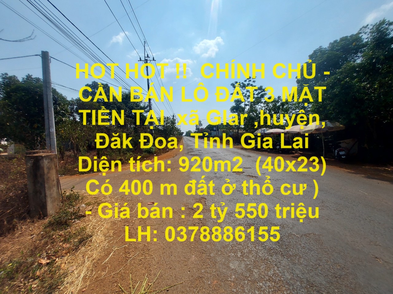 HOT HOT !! CHÍNH CHỦ - CẦN BÁN LÔ ĐẤT 3 MẶT TIỀN TẠI xã Glar ,huyện, Đăk Đoa, Tỉnh Gia Lai