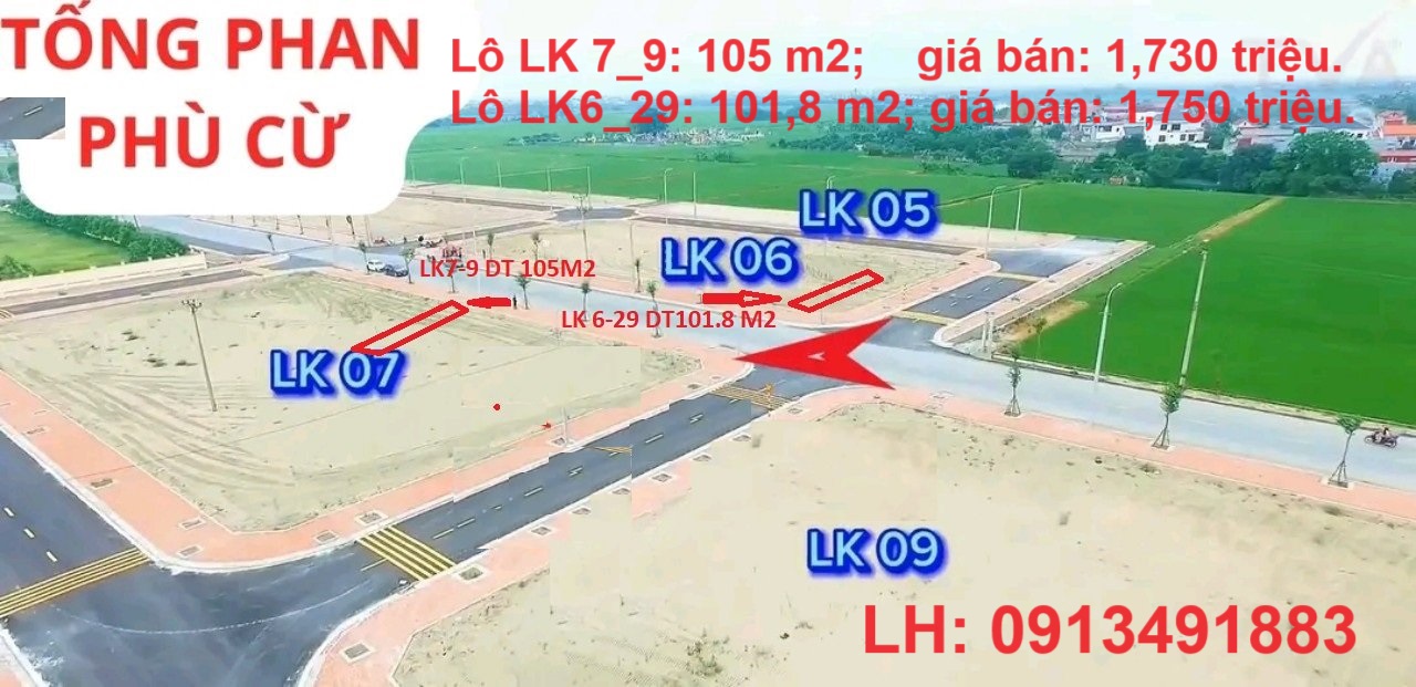 CHÍNH CHỦ BÁN NHANH 2 Lô Đất Mặt Đường Tại khu Dân Cư Mới Tống Phan.