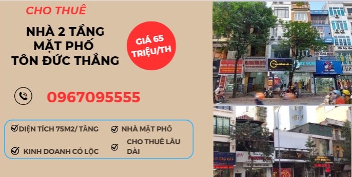 Chính chủ cho thuê lâu dài nhà 2 tầng mặt phố Tôn Đức Thắng,nhà mặt phố kd có lộc
