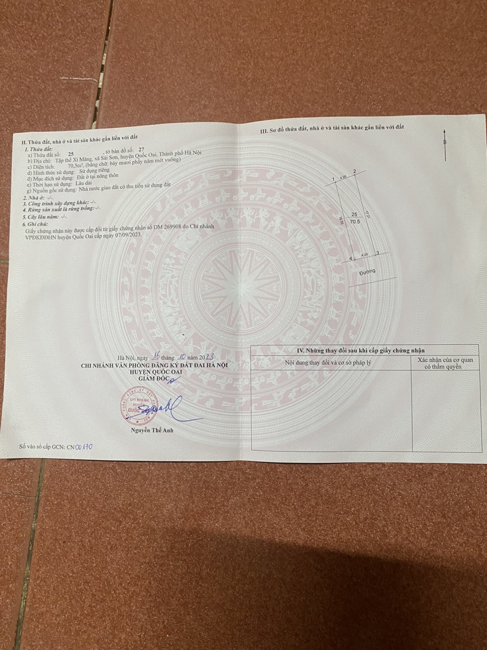 Chính chủ bán đất khu tập thể nhà máy xi măng Sài Sơn, Quốc Oai DT70m2 LH 0983647512