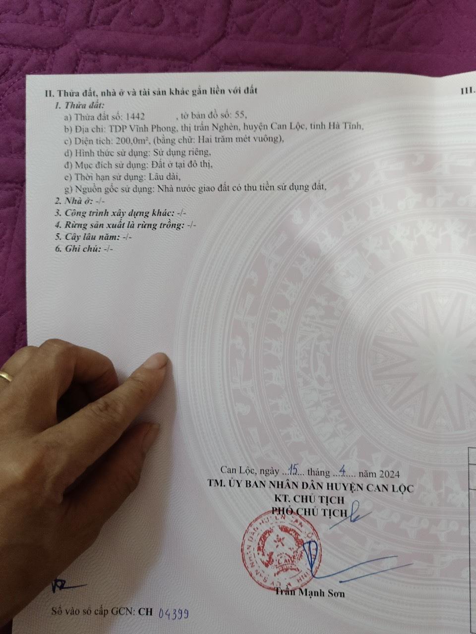 Đất Giá RẺ- Chính Chủ Cần Bán Lô Đất tại GDP Vĩnh Phong, TT nghèn, huyện Can Lộc, tỉnh Hà Tĩnh