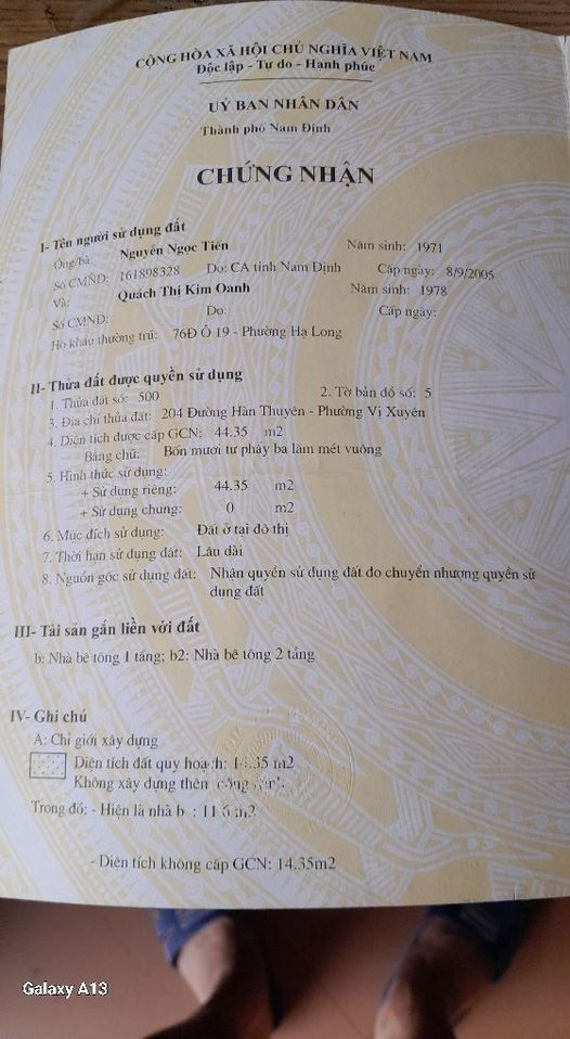 Chính chủ cần bán gấp căn nhà mặt đường Hàn Thuyên, Nam Định.