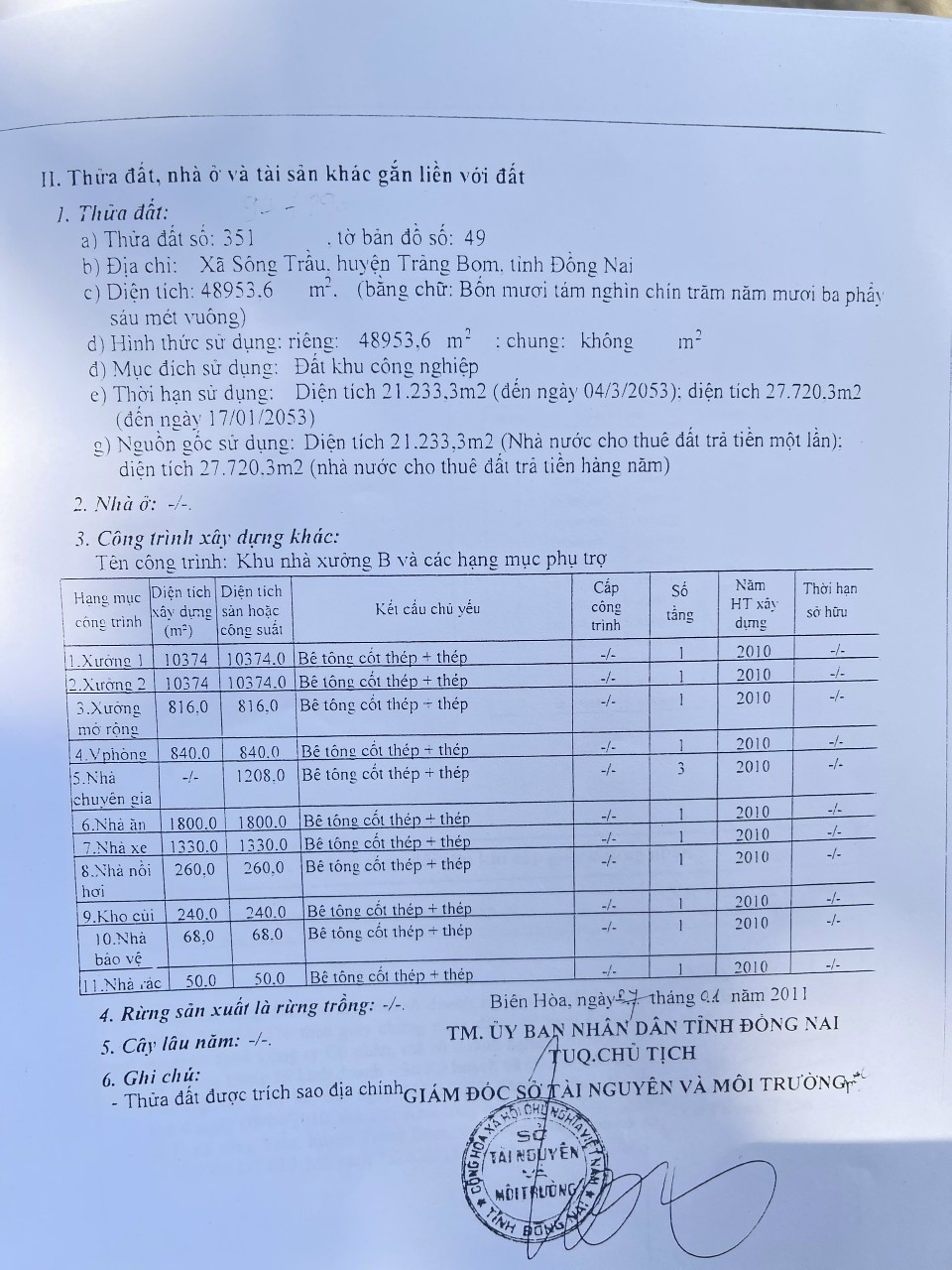 Cho thuê hoặc bán xưởng kcn Bàu Xéo, Trảng Bom, Đồng Nai.Diện Tích Đất: 48.953m².Diện Tích Xưởng: 21.233m².Giá Cho