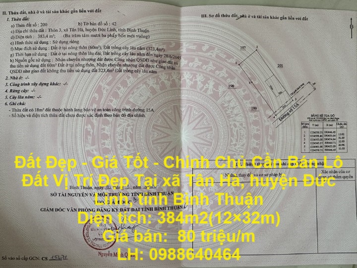 Đất Đẹp - Giá Tốt - Chính Chủ Cần Bán Lô Đất Vị Trí Đẹp Tại huyện Đức Linh, tỉnh Bình Thuận