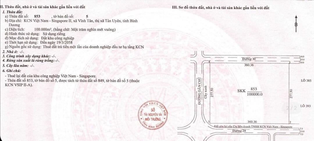 Chuyển Nhượng 100% Cổ Phần Lô Đất tại Khu Công Nghiệp VSIP 2A, Bình Dương