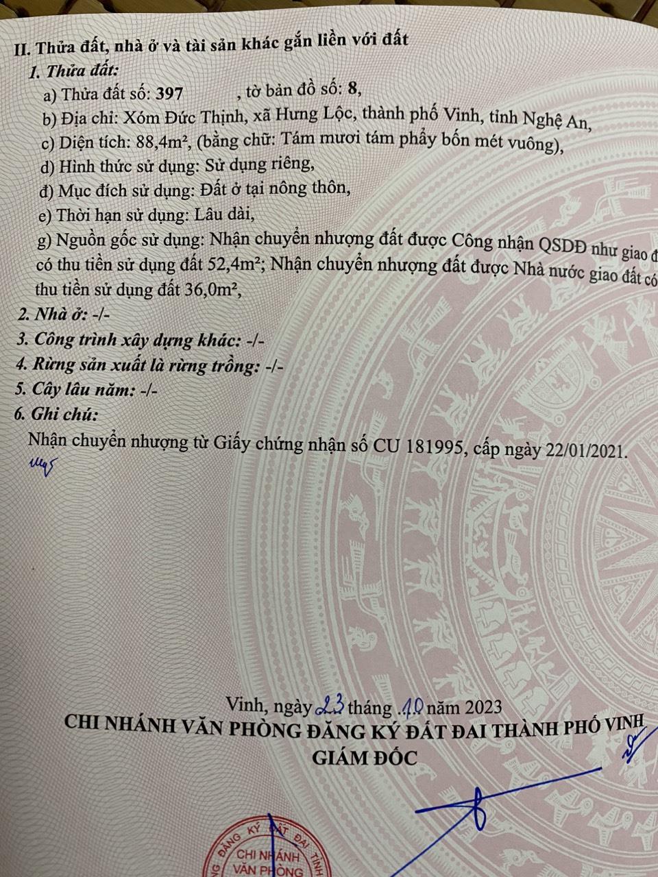 Đất Đẹp - Giá Tốt - Chính Chủ Cần Bán Lô Đất Tại Xã Hưng Lộc - Tp Vinh - Nghệ An