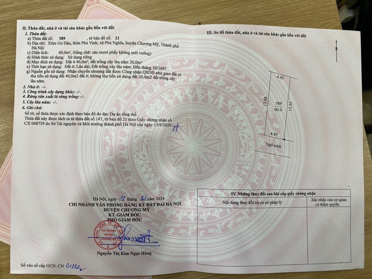 Rẻ nhất - 60m - mặt tiền hơn 4.4m - Phú Nghĩa - chỉ hơn tỷ - Lô đất diện tích 60m², mặt tiền 4.4m - Đường to, ô tô tận