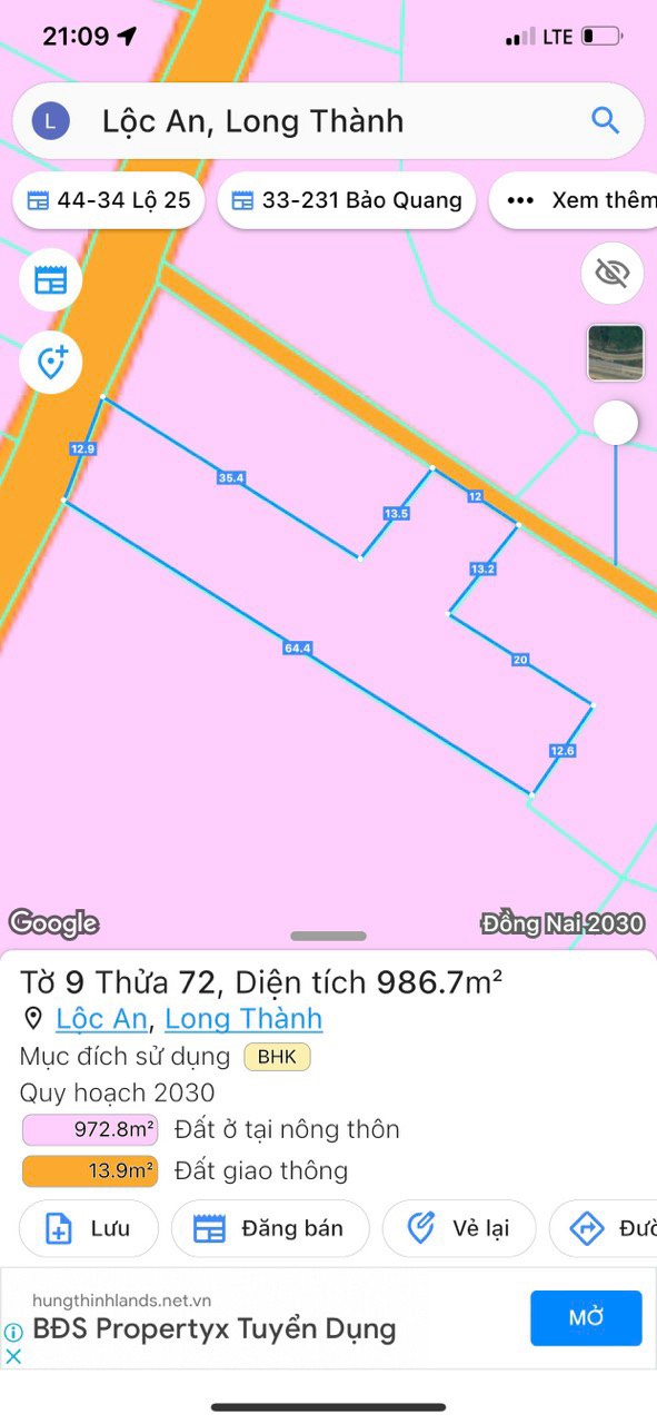 Bán đất mặt tiền sân bay Long Thành tại xã Lộc An huyện Long Thành,