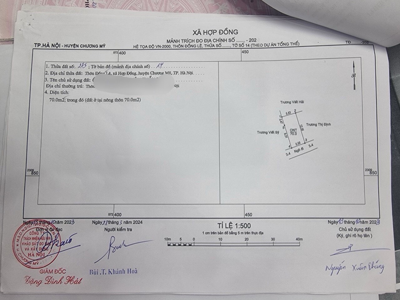 chính chủ bán nhanh mảnh đất đẹp xã hợp đồng, chương mỹ . - diện tích 70m sổ đỏ full thổ cư - gần trường cấp 1,2 Hợp