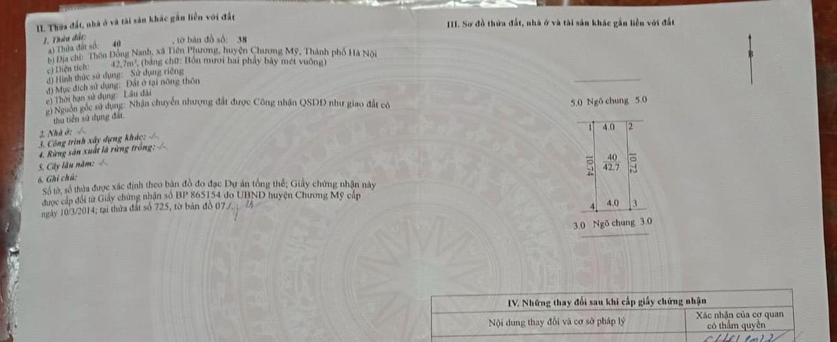 Đồng nanh xã tiên phương Dt 42.7 m gần cà phê gió núi Cách ql6 100 m khối hành chính ủy ban nhân dân huyện tiện ích