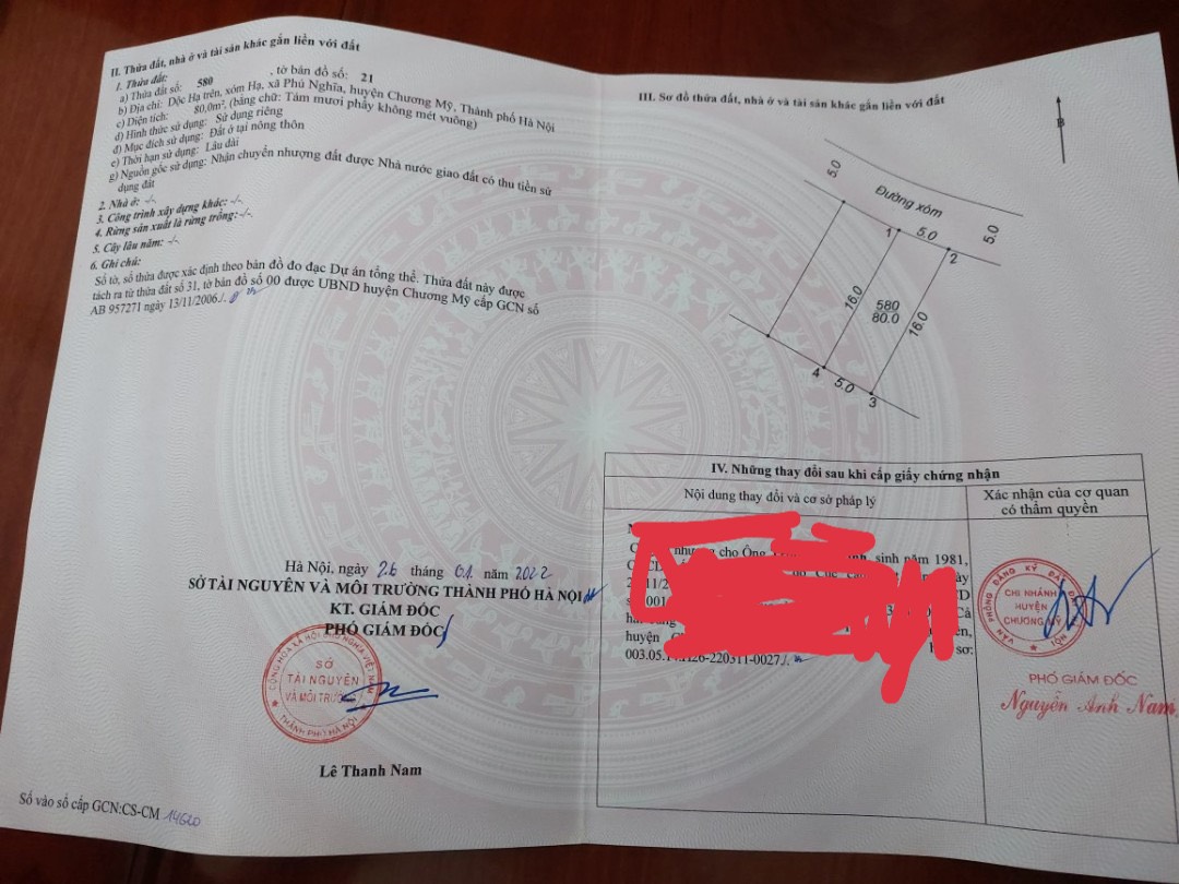 Xóm hạ Phú nghĩa dt80 sổ đỏ vuông vắn đẹp Cách chợ sân bóng nhân tao 200 m Cách ql6 700 m đường ô tô thoải mái thông