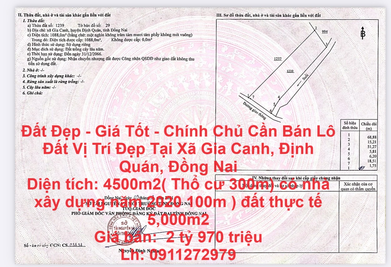 Đất Đẹp - Giá Tốt - Chính Chủ Cần Bán Lô Đất Vị Trí Đẹp Tại Xã Gia Canh, Định Quán, Đồng Nai