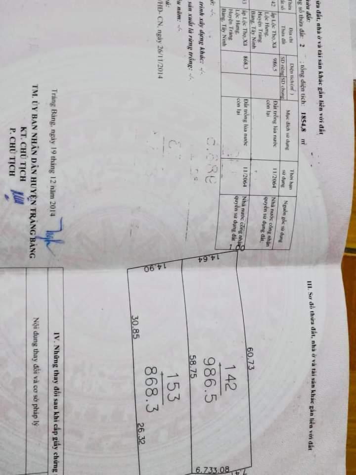 ĐẤT CHÍNH CHỦ - GIÁ TỐT- Cần Bán Nhanh Lô Đất Phường Lộc Hưng, Trảng Bàng, Tây Ninh