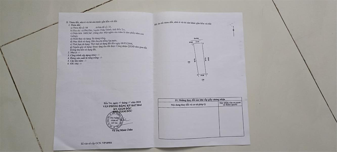 CHÍNH CHỦ Cần Bán Gấp Đất Vườn Sầu Riêng Tại Xã Phú Đức, Châu Thành, Bến Tre