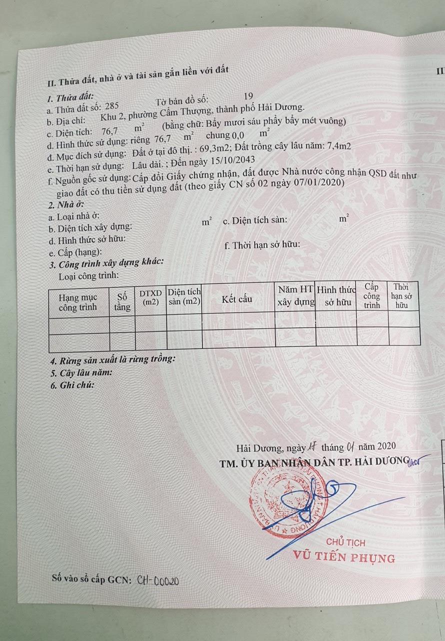 Chính Chủ Cần Bán Căn Nhà Mặt Phố Cô Đoài, phường Cẩm Thượng, Hải Dương