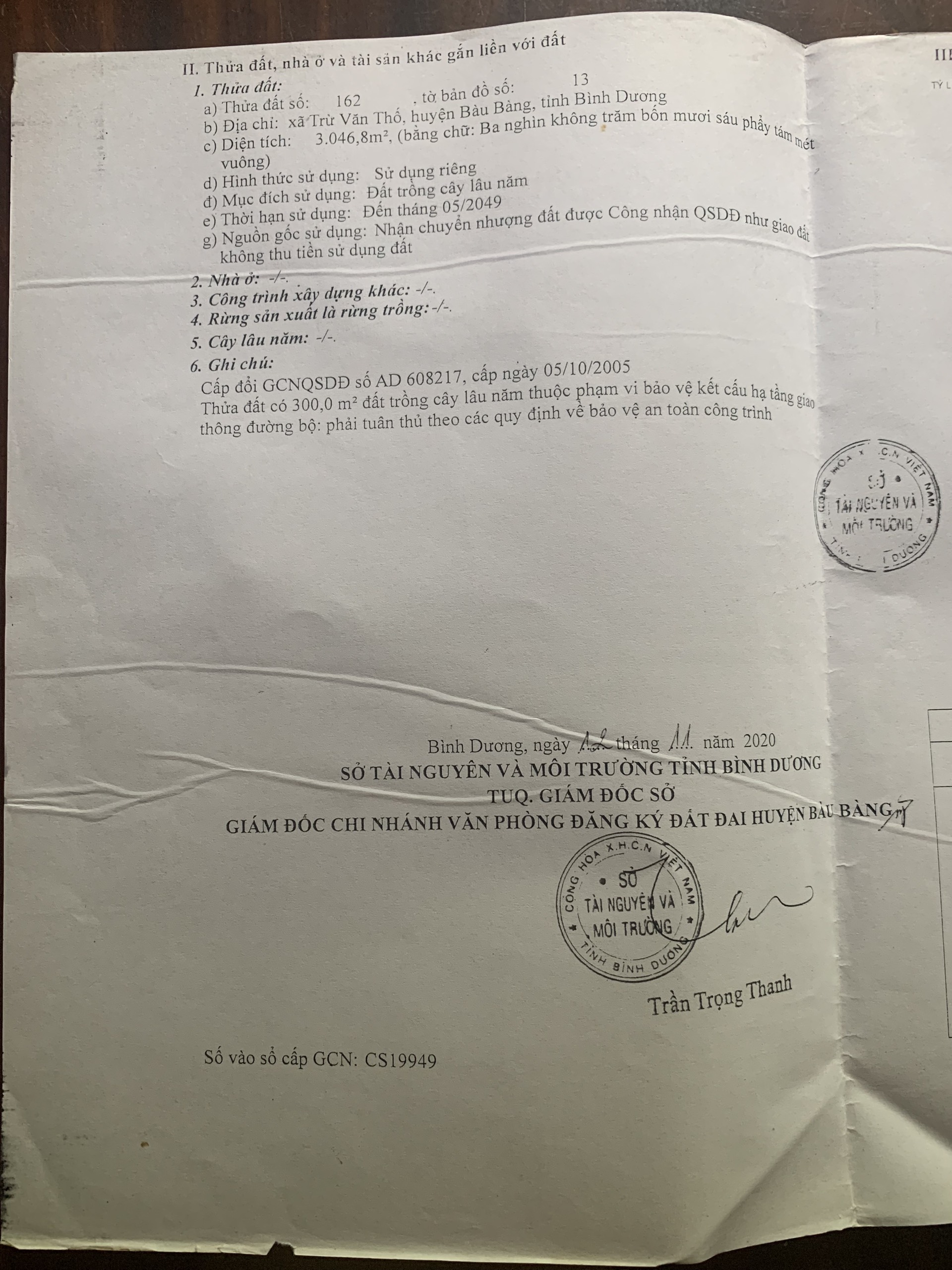 CHÍNH CHỦ BÁN GẤP ĐẤT 2 MẶT TIỀN Đẹp Tại Xã Trừ Văn Thố, Huyện Bàu Bàng, Bình Dương