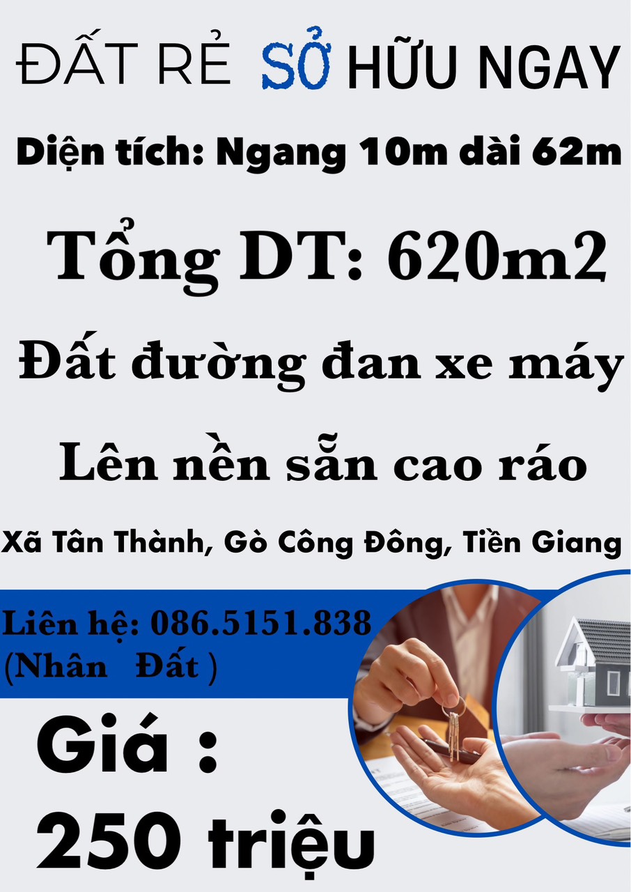 ĐẤT CHÍNH CHỦ - GIÁ TỐT - Vị Trí Đẹp Tại xã Tân Thành, Gò Công Đông, Tiền Giang