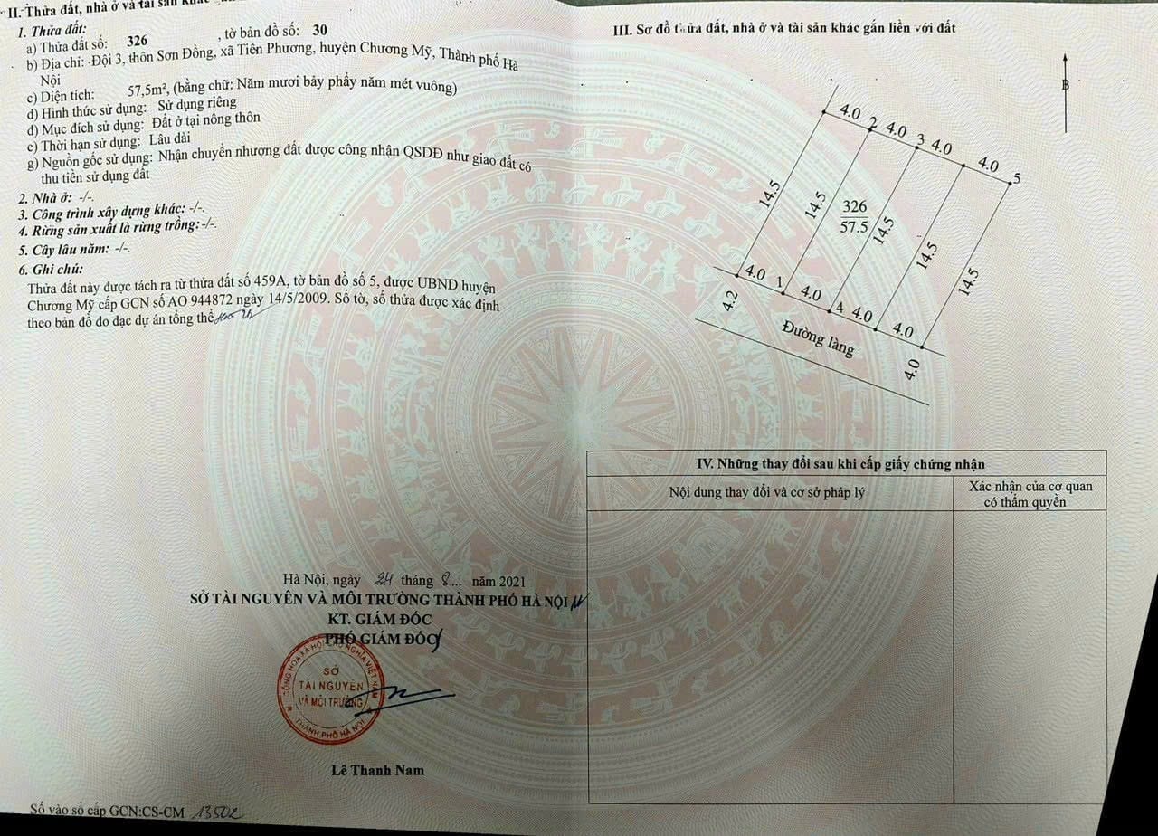 Cc gửi bán 2 lô đất 57.5m2, 1.x tỷ, trục chính ô tô, Sơn Đồng, Tiên Phương, Chương Mỹ, HN