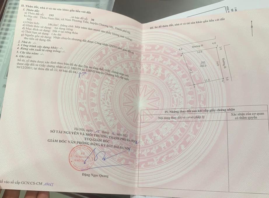 Cc gửi bán 186m2, 1.x tỷ, phân lô, ô tô, Nam Phương Tiến, Chương Mỹ HN.