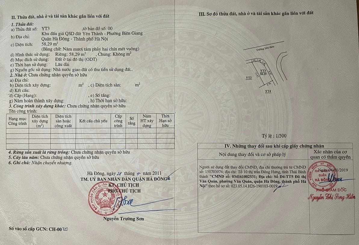 Cc gửi bán 58.29m2, 3.x tỷ., Đất đấu giá Yên Thành, Biên Giang, Hà Đông, Vị trí Kd đẹp với vô vàn tiện ích xung quanh.