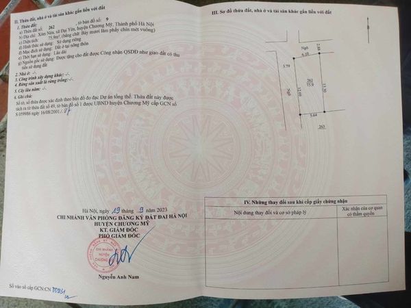 Cc gửi bán 76m2, 1.x tỷ, lô góc, ô tô vào, Xóm Nứa, Đại Yên, Chương Mỹ Hà Nội.