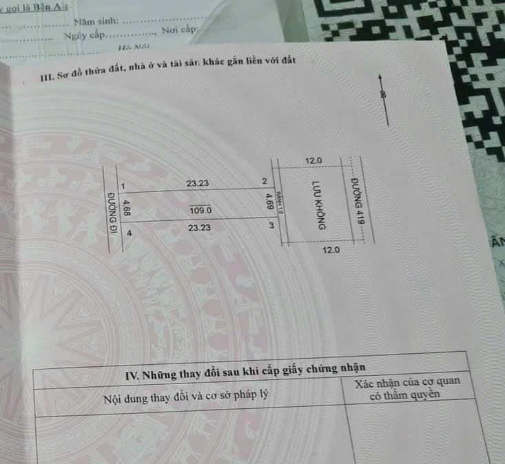 Cc gửi bán lô đất gần 109m2, mặt đường Tỉnh lộ 419, Đại Yên, Chương Mỹ, vỉa hè rộng mênh mông, kinh doanh sầm uất,