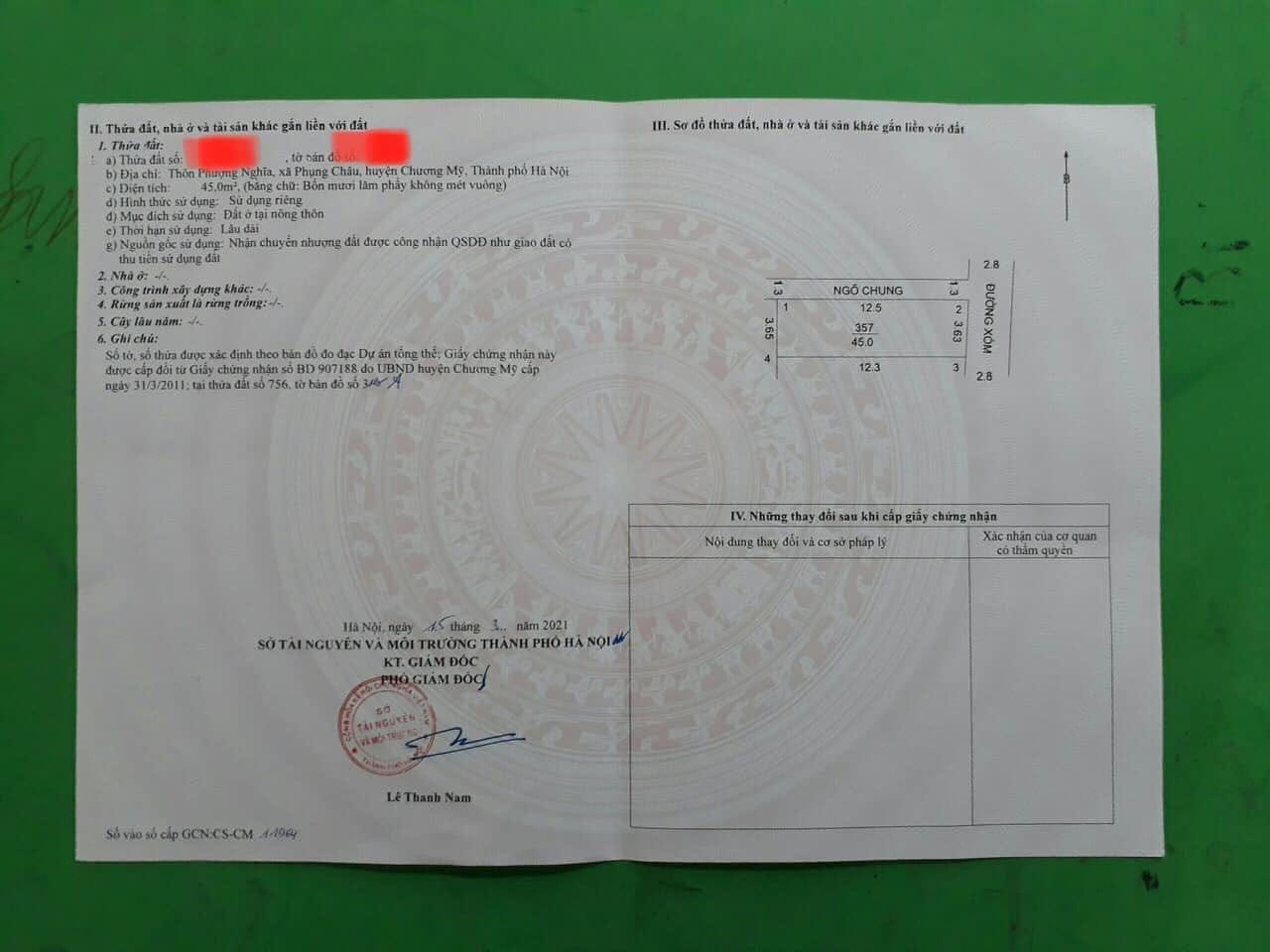 Cc gửi bán 45m2, Mt 3,65, 1.x tỷ (x nho nhỏ), Phượng Nghĩa, Phụng Châu, Chương Mỹ, HN.