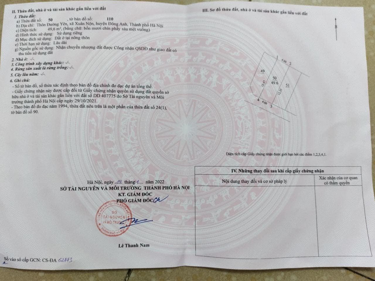 Chính chủ gửi bán mảnh đất thôn đường Yên xã Xuân Nộn Đông Anh Hà Nội