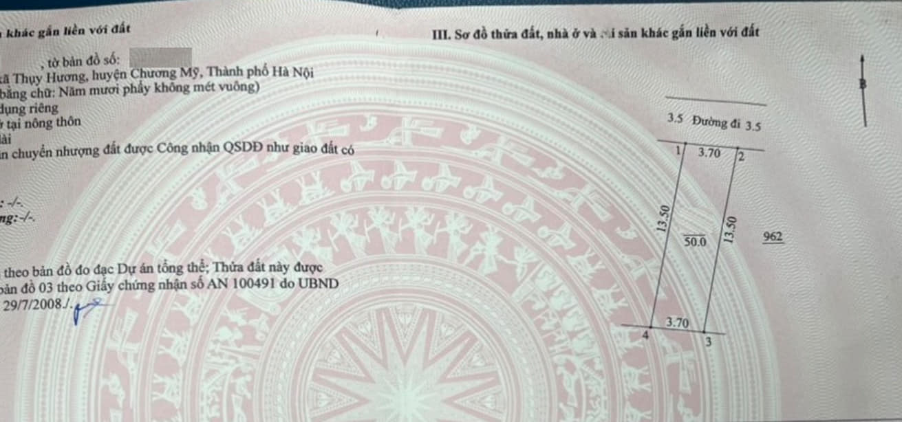 Cc gửi bán 50m2, 1.x tỷ, ĐẤT GIÃN DÂN xã Thuỵ hương, Chương Mỹ, HN, ngõ ô tô tải thông