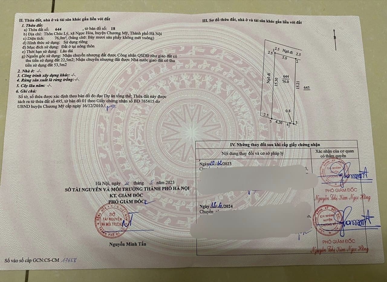 Cc gửi bán 76m2, Chúc Lý, Ngọc Hòa, Chương Mỹ, Hà Nội, mt 5m, 2x tr/m2, Full thổ cư, ô tô vào