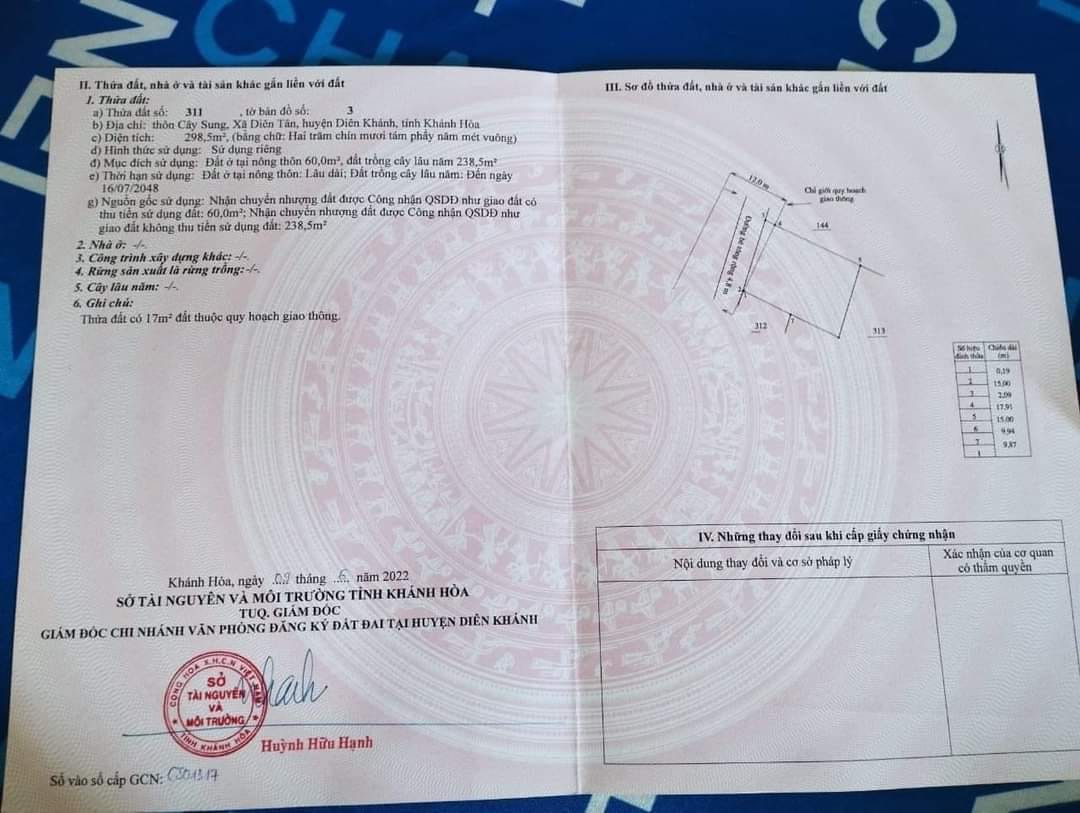 BÁN ĐẤT THÔN CÂY SUNG - XÃ DIÊN TÂN - HUYỆN DIÊN KHÁNH.