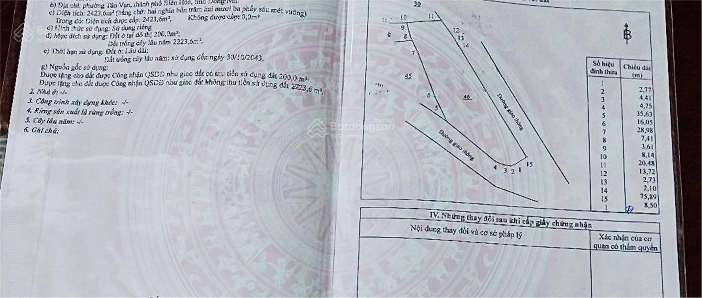 Bán gấp lô đất 2 mặt tiền, 2424m2 giá ngộp cách chợ Bửu Hoà hơn 1km, có thổ cư