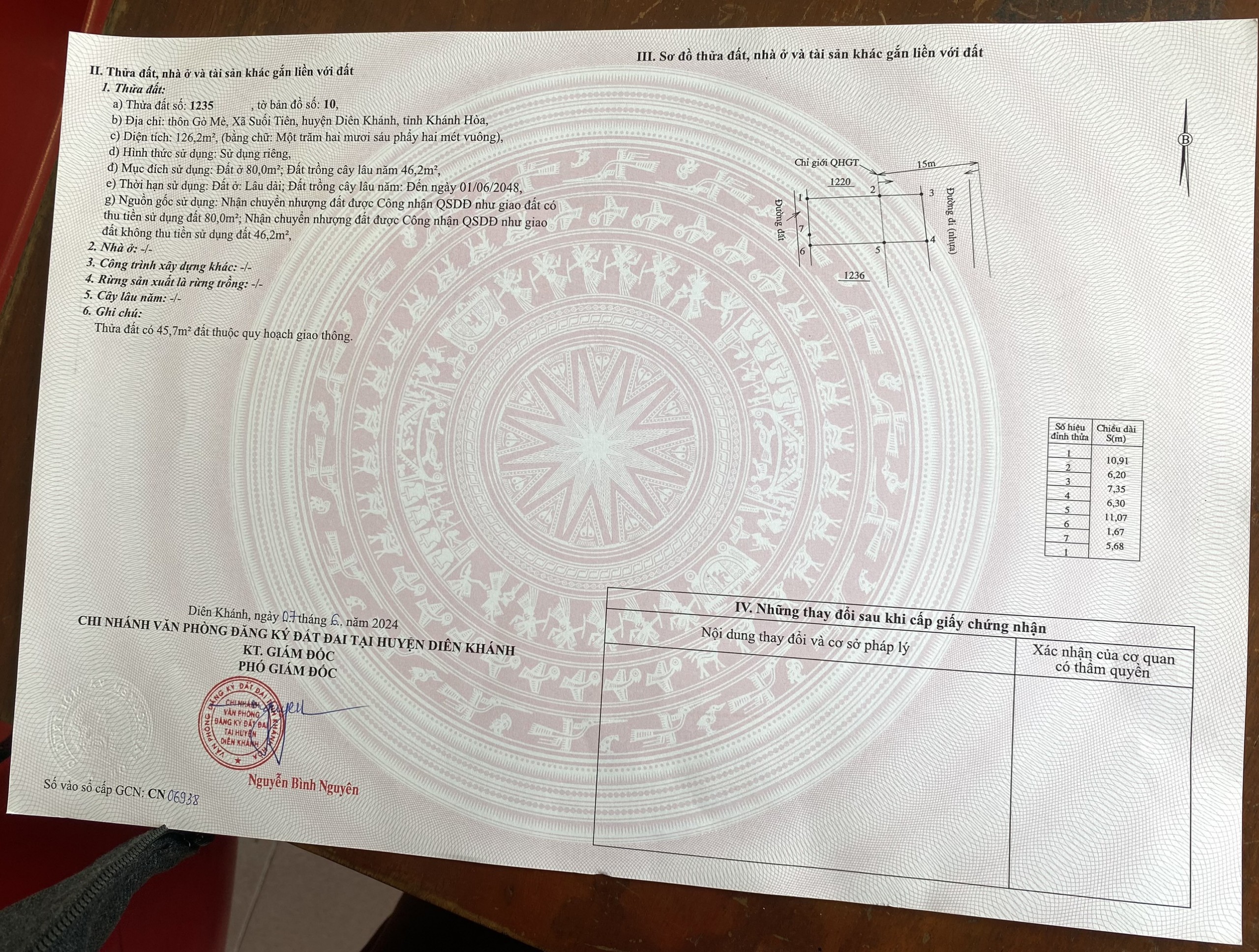 Cần bán lô đất mặt đường nhựa tại Suối Tiên - Nha Trang giá chỉ 735tr cho 126m2