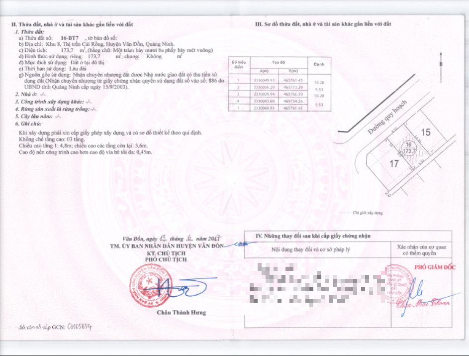 CHÍNH CHỦ CẤN BÁN LÔ ĐẤT THỊ TRẤN CÁI RỒNG, HUYỆN VÂN ĐỒN TỈNH QUẢNG NINH