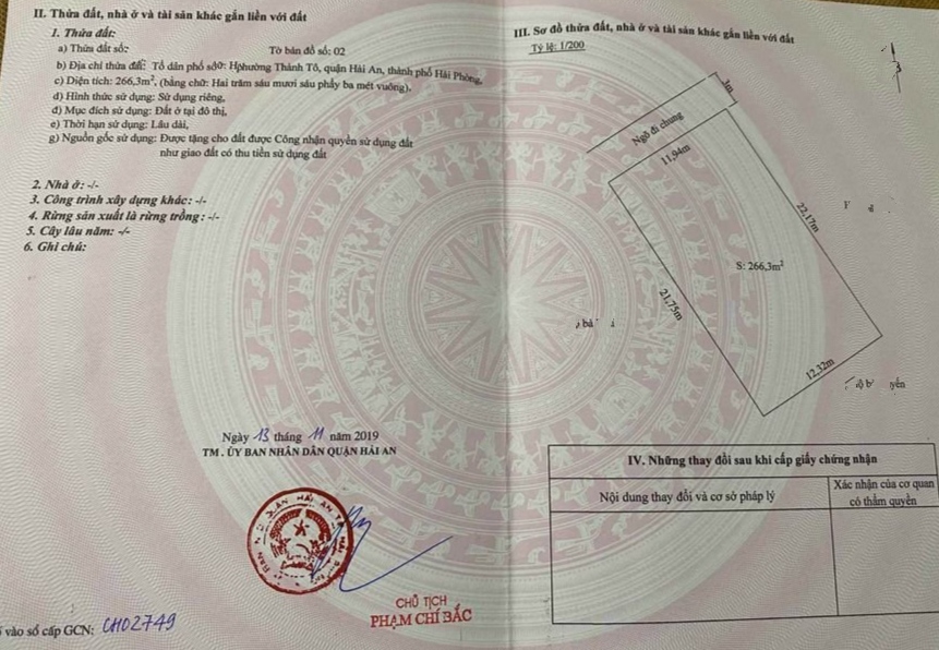 Bán đất ngõ 522 Ngô Gia Tự, diện tích 266m GIÁ 36 tr/m cực đẹp, ngõ ô.tô ra vào