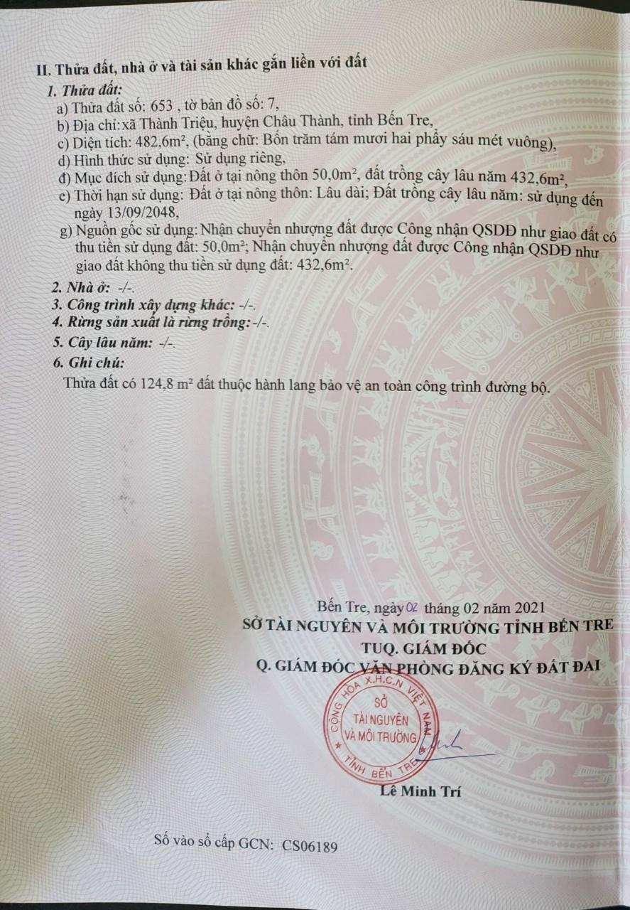 Đất Đẹp - Giá Tốt - Chính Chủ Bán Lô Đất Vị Trí Tại Thành Triệu - Châu Thành - Bến Tre